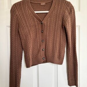 Brandy Melville Brown Fitted Cable Knit Cardigan
